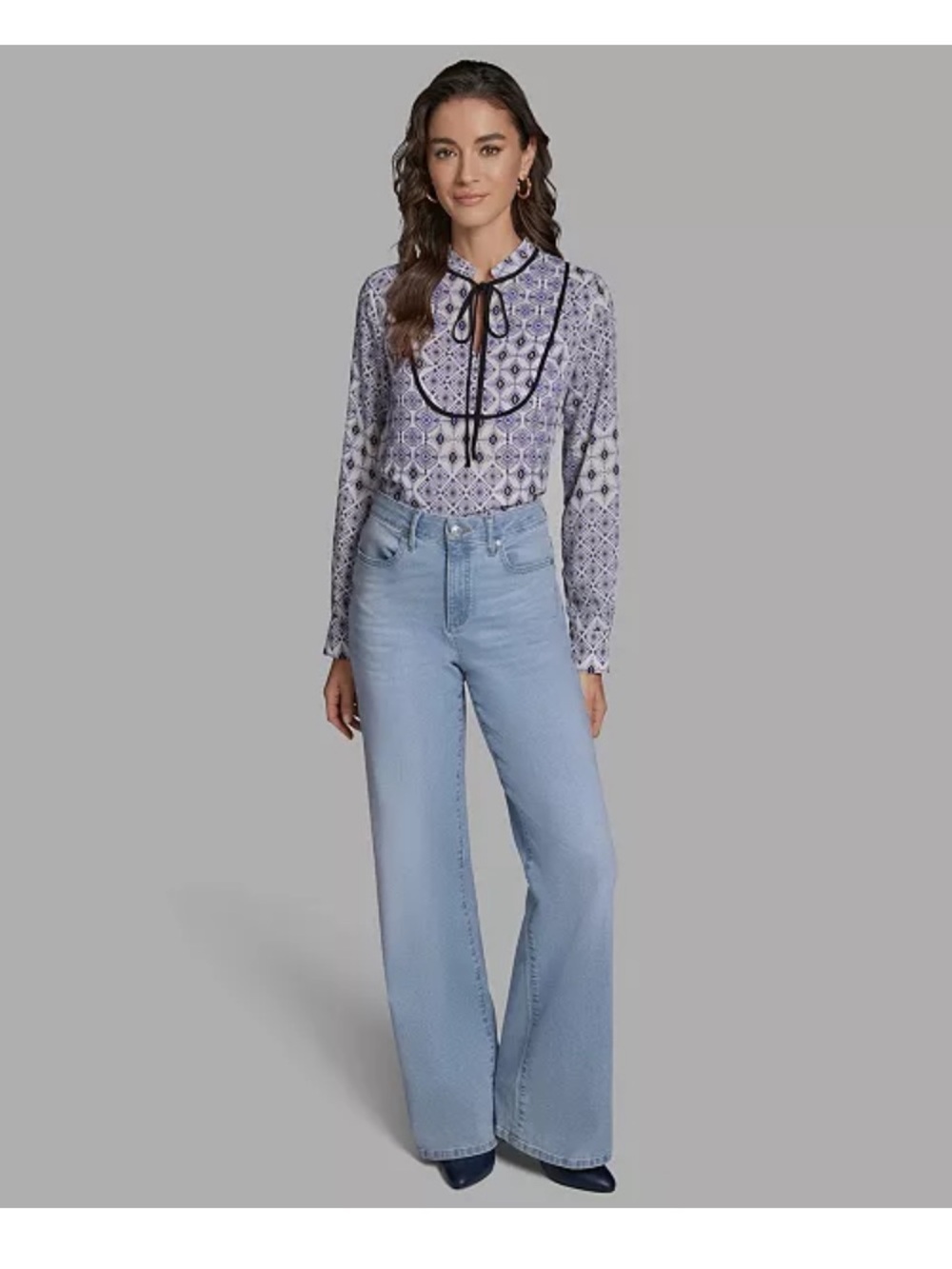 BCBG Long-Sleeve Front-Tie Blouse  size L